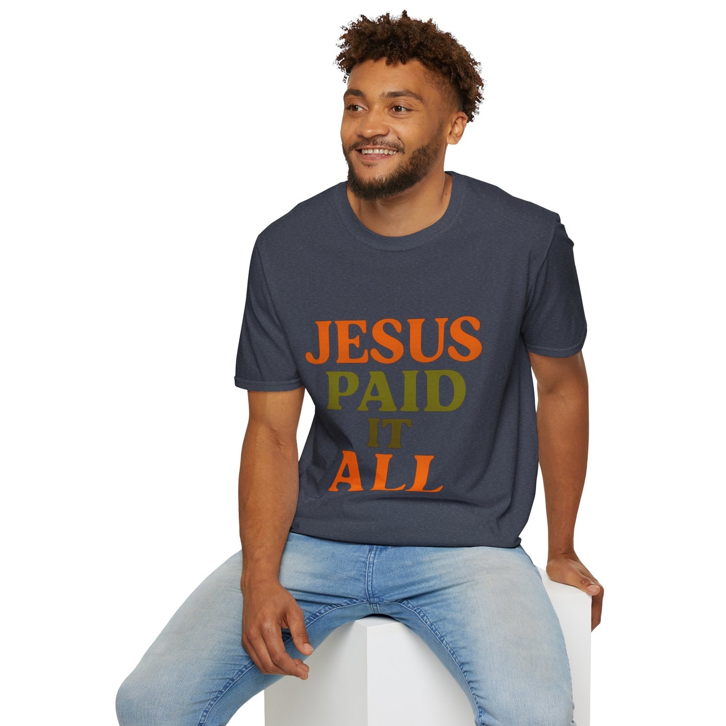 Jesus Paid It All Christian T-Shirt – Softstyle Hymn-Inspired Faith Tee for Women & Men.