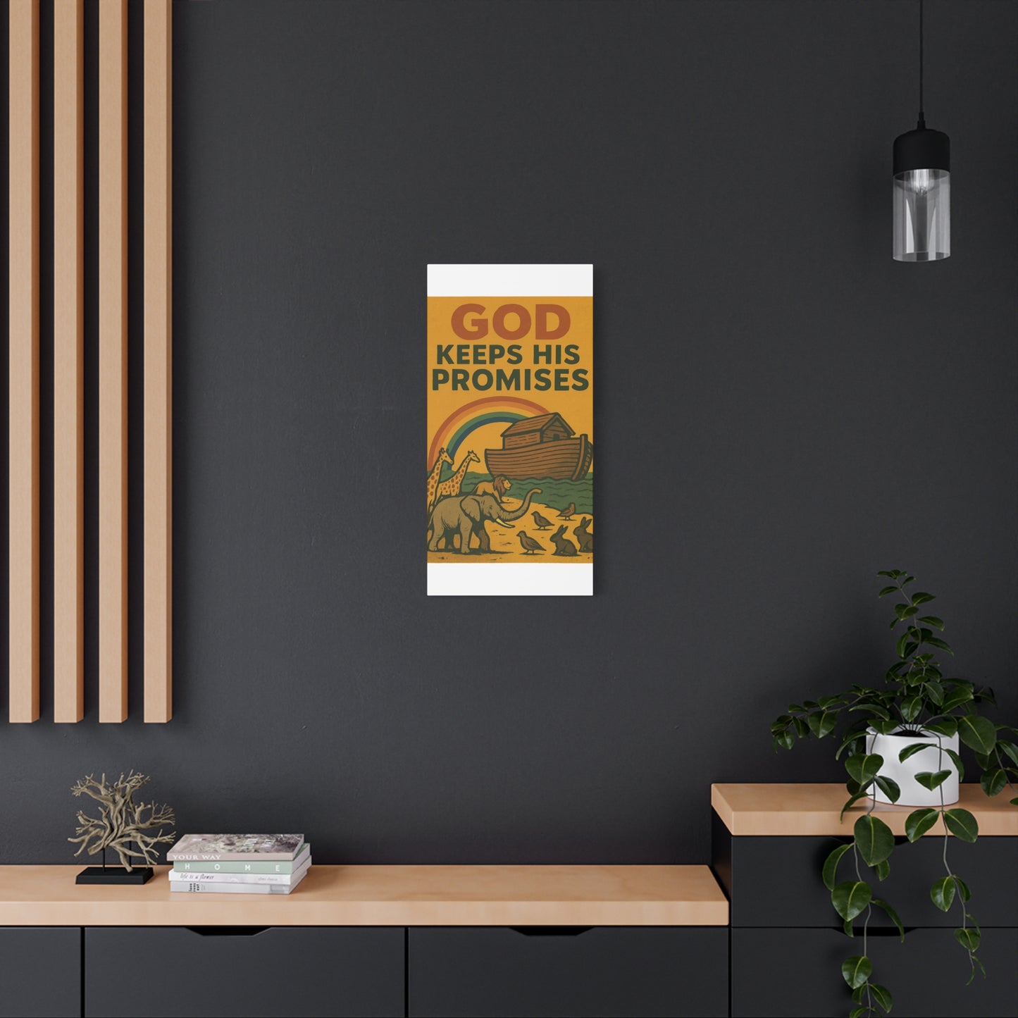 Noah’s Ark Wall Art | God Keeps His Promises Christian Poster – Rainbow Faith Illustration.