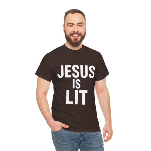 Jesus Is Lit Heavy Cotton Tee | Bold Christian Streetwear