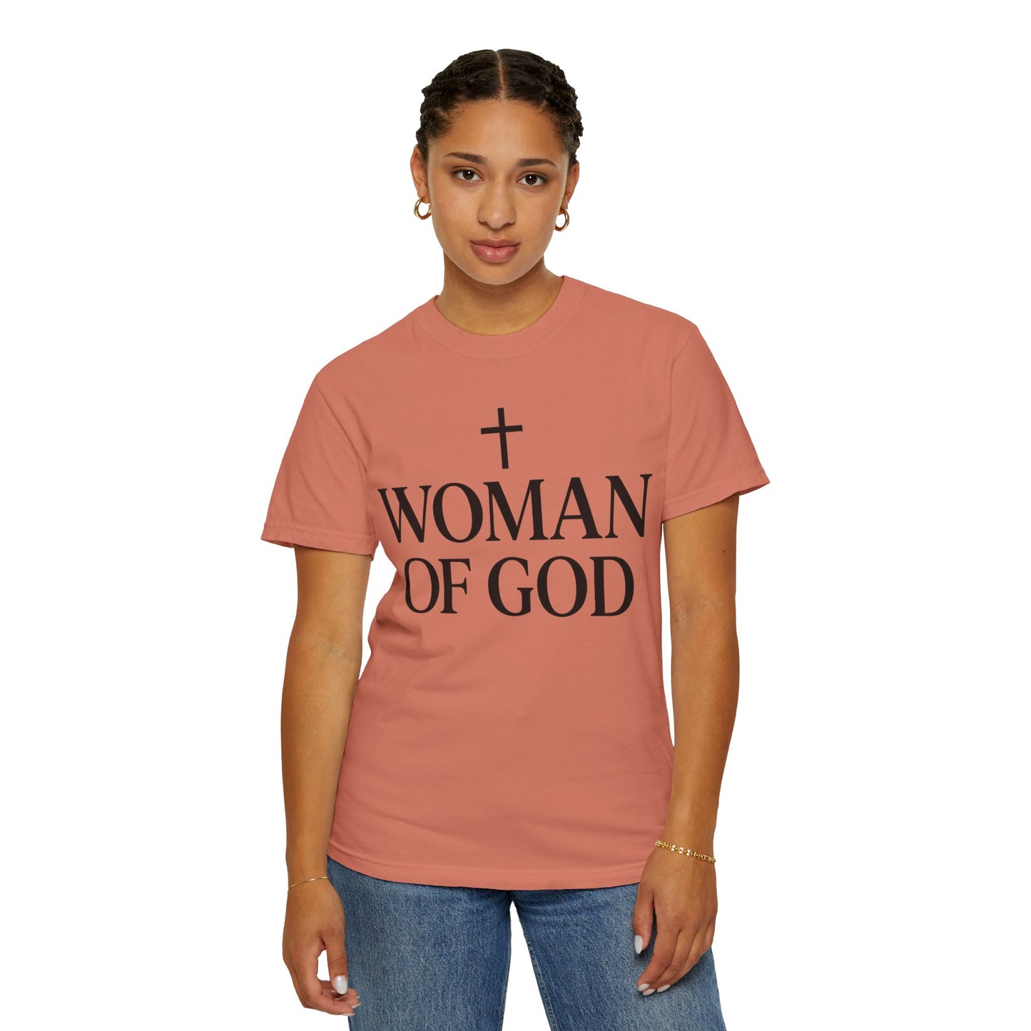 Garment-Dyed T-Shirt with 'Woman of God' Design, Christian Apparel, Casual Wear, Inspirational Gift, Faith-Based Clothing, Summer Style