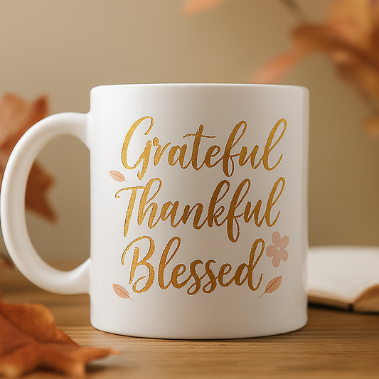 Grateful Thankful Blessed Mug | Coffee Mug for Inspirational Gifts, Office Decor, Housewarming Gift, Motivational Drinkware