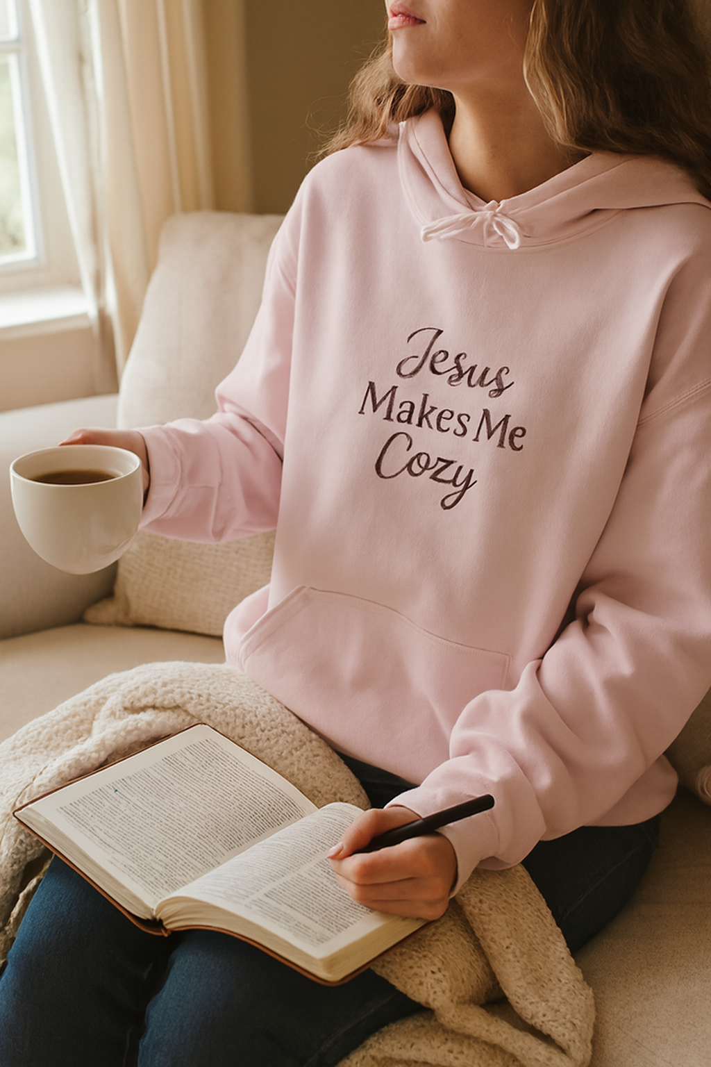 Jesus Makes Me Cozy Hooded Sweatshirt | Christian Faith Hoodie | Lexad Designs I Comfort Pullover