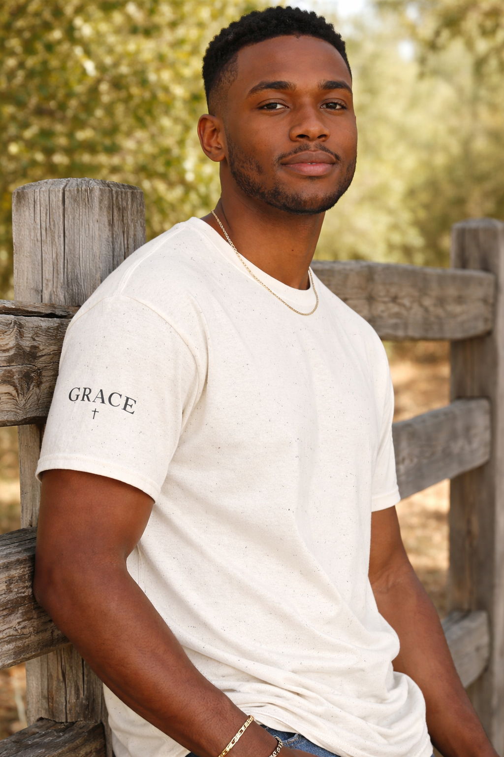 Grace Cross Sleeve Unisex Heavy Cotton T-Shirt | Christian Faith Apparel | Religious Graphic Tee